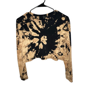Forever 21 Black Bleach Tie Dyed Basic Cropped Long Sleeve T-Shirt
